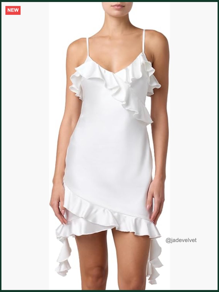 Satin V-Neck Waterfall Ruffle Mini Dress Slip Style Party